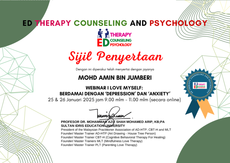 Sijil Penyertaan Berdamai Dengan Depression Dan Anxiety