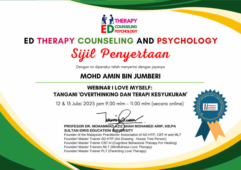 Sijil Penyertaan Tangani Overthinking Dan Terapi Kesyukuran