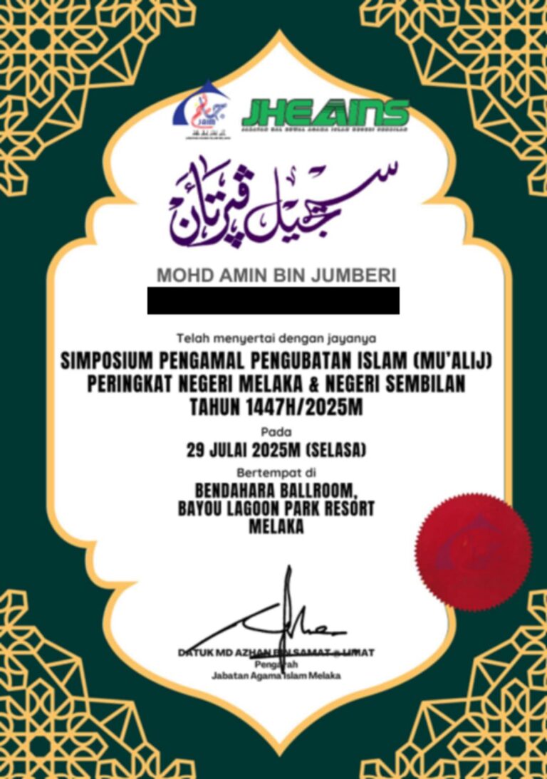 Simposium Pengamal Pengubatan Islam (Mu'alij) Peringkat Negeri Melaka & Negeri Sembilan